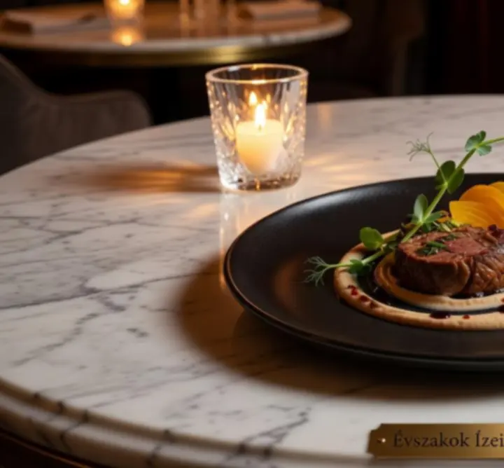 Szezonális fine dining degusztációs menü elegáns tálalásban.